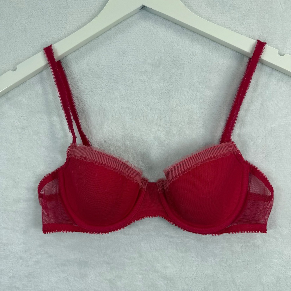 GapBody Womens Red Mesh Balconnet Bra Underwire Lace Trim 34A 644691-03